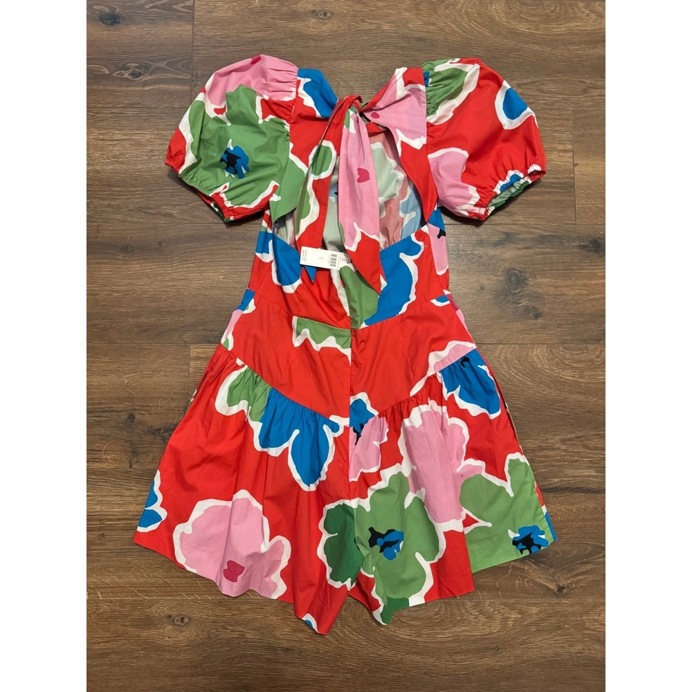 Anthropologie Plenty by Tracy Reese Floral Puff Sleeve Tie Back Romper Red NWT - Picture 5 of 5